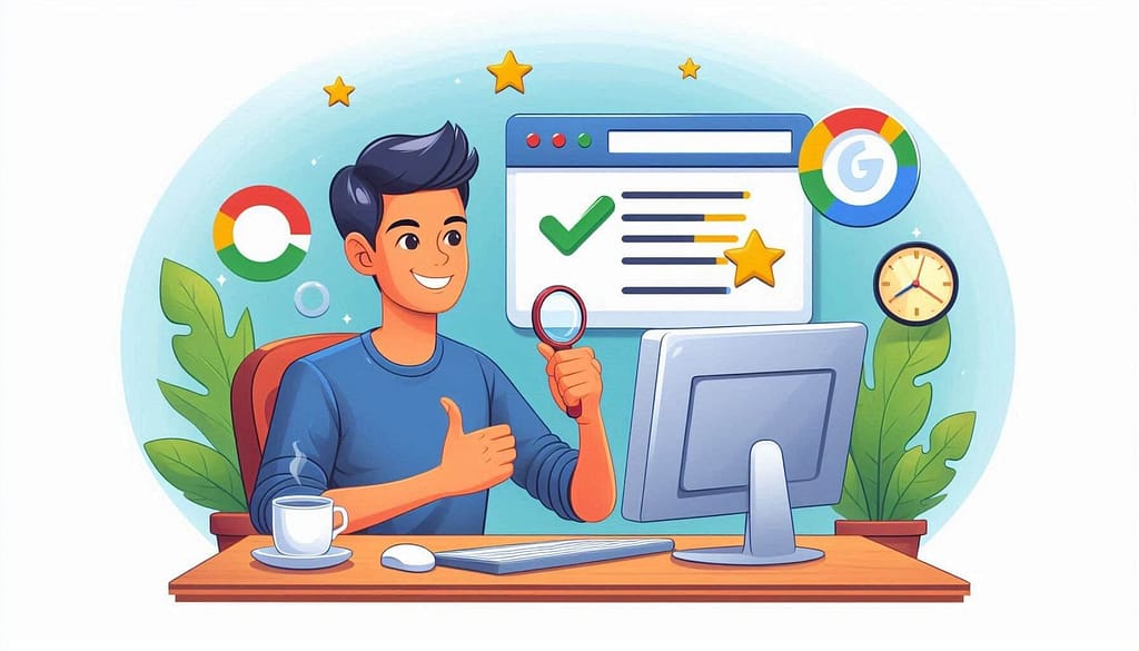 happy user interacting with a well-performing website, signifying the benefits of staying up-to-date with Google’s changes